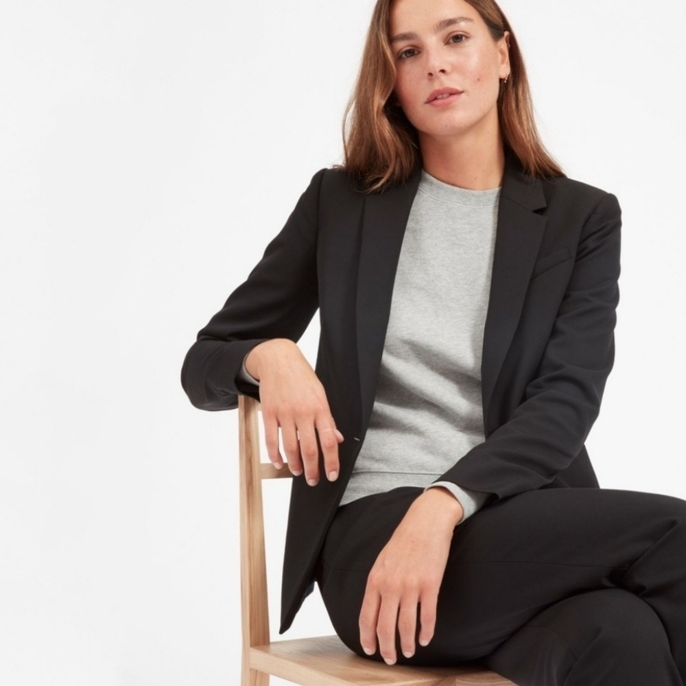 Everlane Italian Goweave Wool Blazer Jacket Single Button Black Size 0